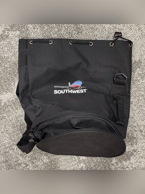 Southwest Airlines Travel Backpack Black Drawstring Closing Bag Large